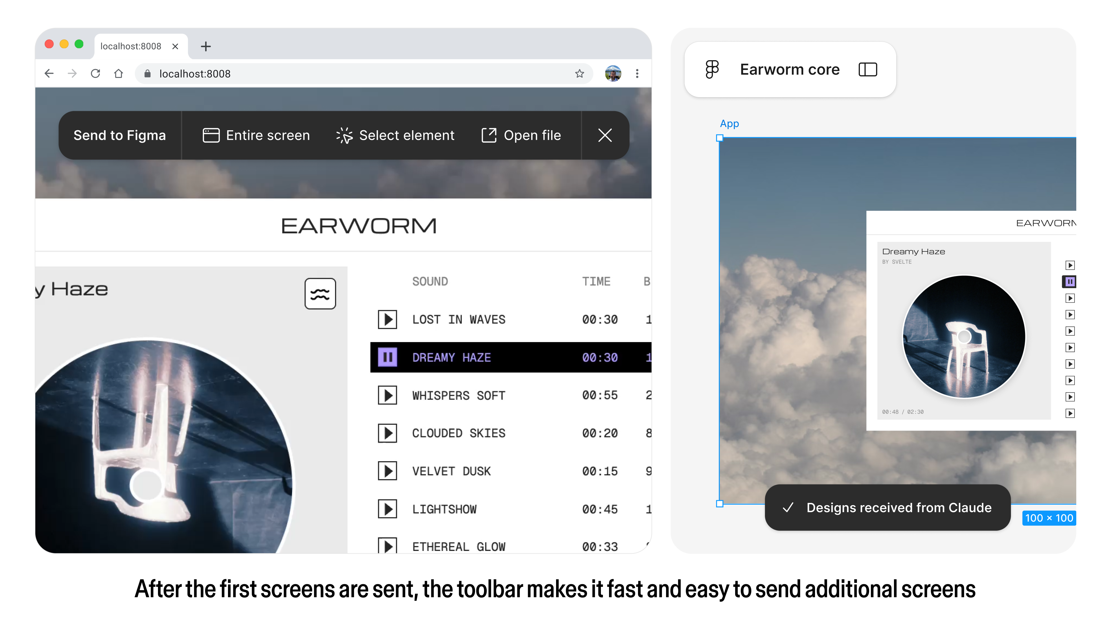 After the first screens are sent, the toolbar makes it fast and easy to send additional screens